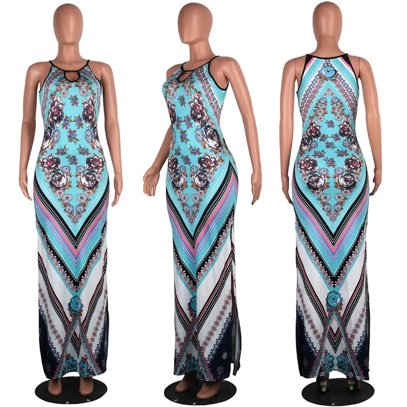 DuolaFine Женщины Лето Синий Шифон Печати Платья Летние Дамы Веревку О-Образным