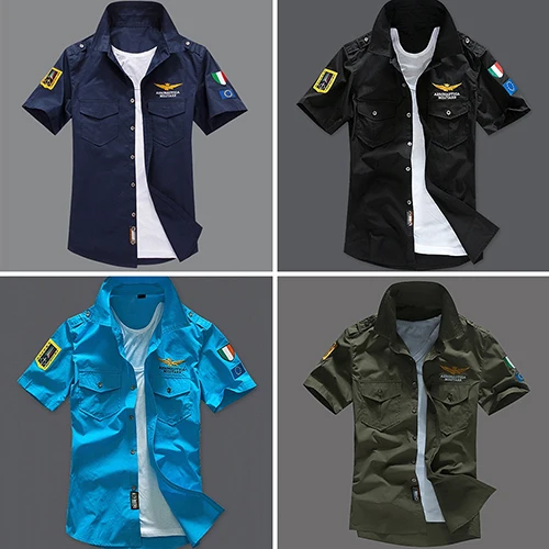 Мужская повседневная хлопковая рубашка с коротким рукавом в стиле ВВС модная