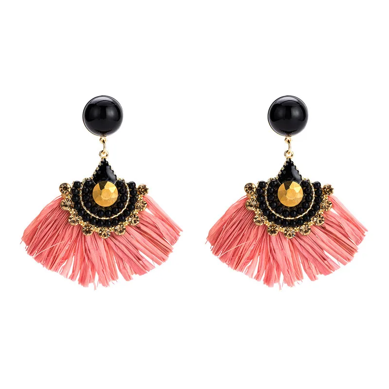 Веерообразные Женские Висячие серьги вискозное волокно рафия подвески с