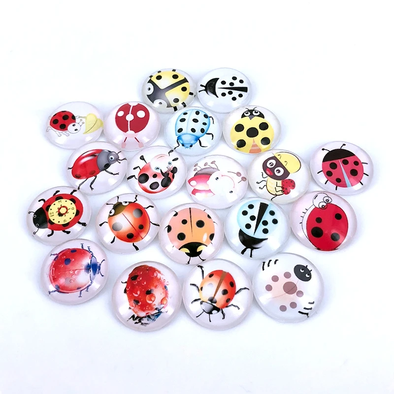 

40pcs/lot 10mm 12mm 14mm 16mm Round Ladybug Photo Pattern Glass Cabochon for DIY Jewelry Making Findings & Components T032