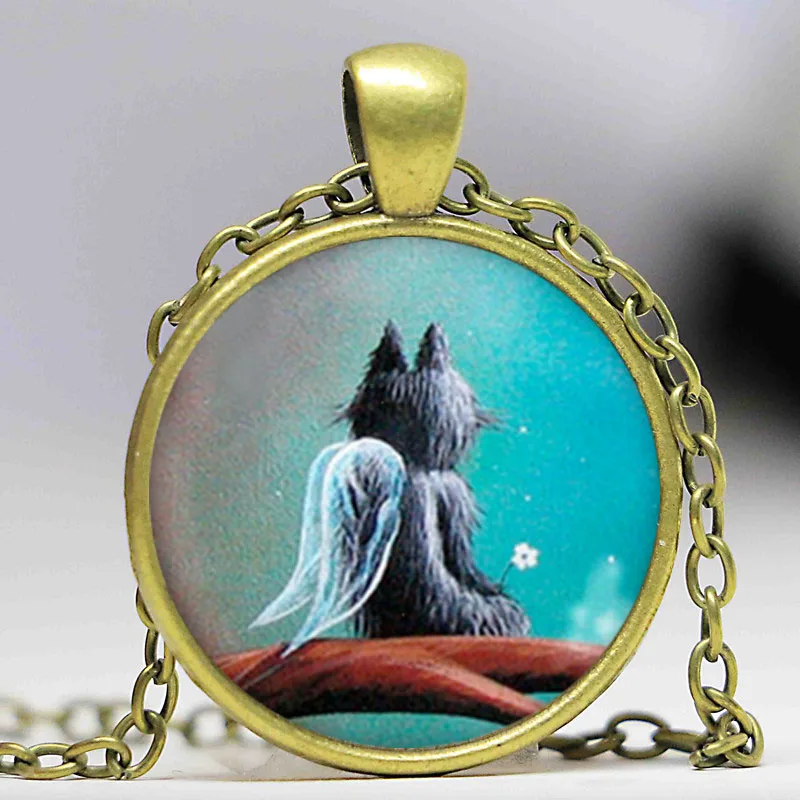 Новый котенок Ангел Ожерелье Серый кулон стеклянные ювелирные изделия