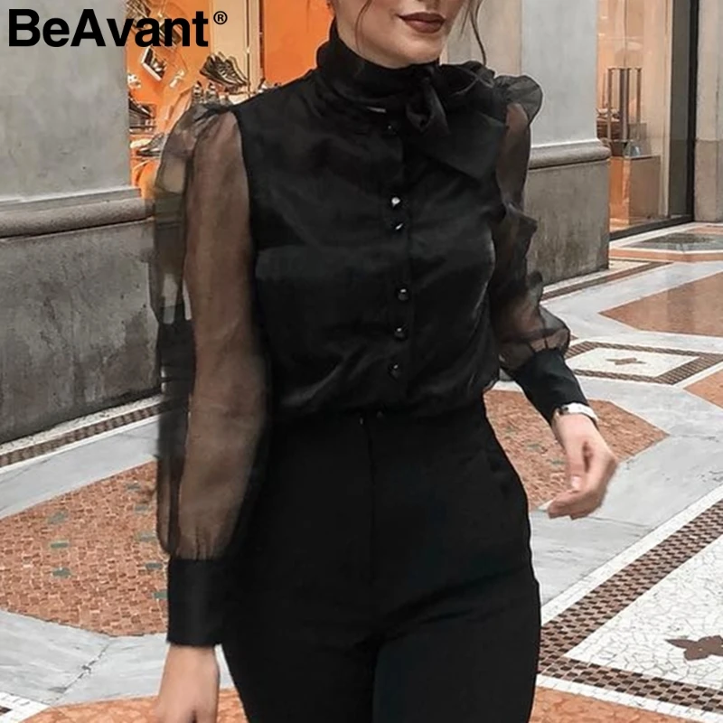 BeAvant Повседневная модная сетчатая женская блузка рубашка Прозрачная Сексуальная