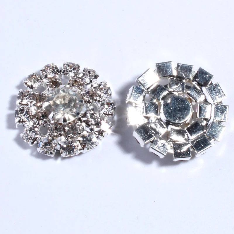 Круглые пуговицы Стразы 10 шт. 19 мм украшение для волос цветы серебряные