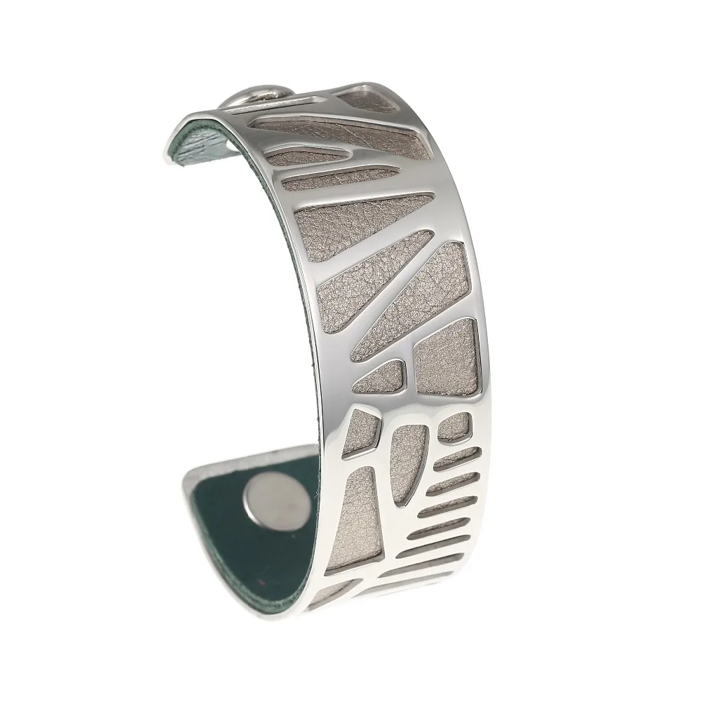 Кремо змеиная кожа и кожаная с леопардовым принтом нержавеющая сталь браслет для