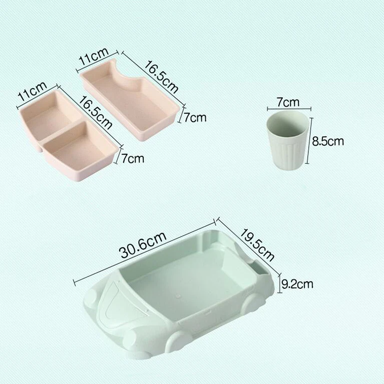 Cartoon Car Children Feeding Bowl Bamboo Silicone Suction Cup Baby Plate Tableware Dishes Food Set | Мать и ребенок