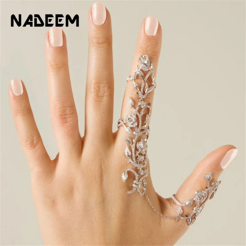 

NADEEM Women Bohemia Multiple Crystal Stack Knuckle Band Link & Chain Finger Rings Set Fashion Women Girl Gift Punk Ring Jewelry