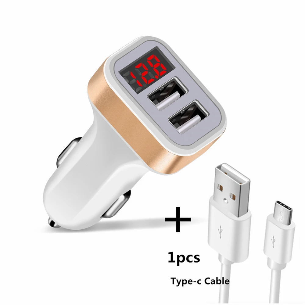 Двойной порт USB адаптер Автомобильное зарядное устройство двойной USB для iPhone iPad samsung Xiaomi телефон зарядный кабель Автомобильное зарядное устройство цифровой дисплей - Тип штекера: type-c charger
