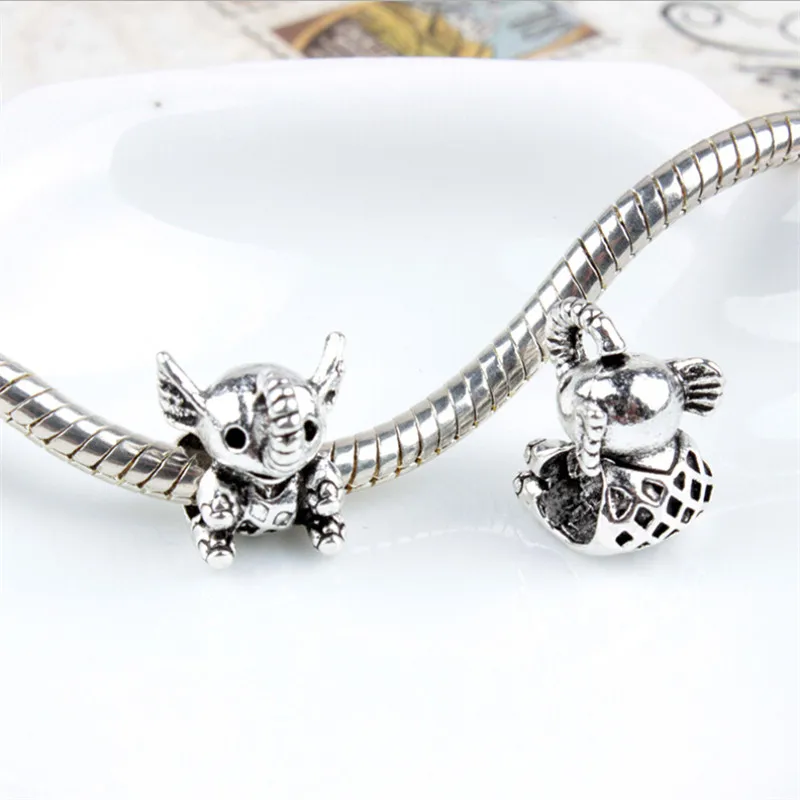 cute animal metal bead loose antique silver color elephant big hole beads fit european bracelets bangles charm diy craft jewelry | Украшения