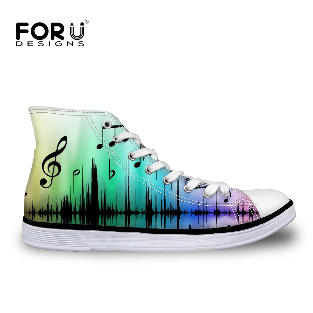 Женские высокие кеды FORUDESIGNS с музыкальными нотами Вулканизированная подошва