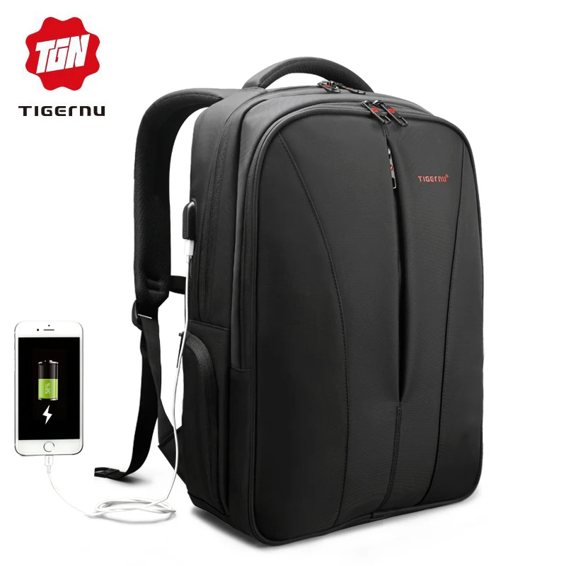 Tigernu USB зарядка Водонепроницаемый Противоугонный Мужской Дорожный рюкзак 15 6
