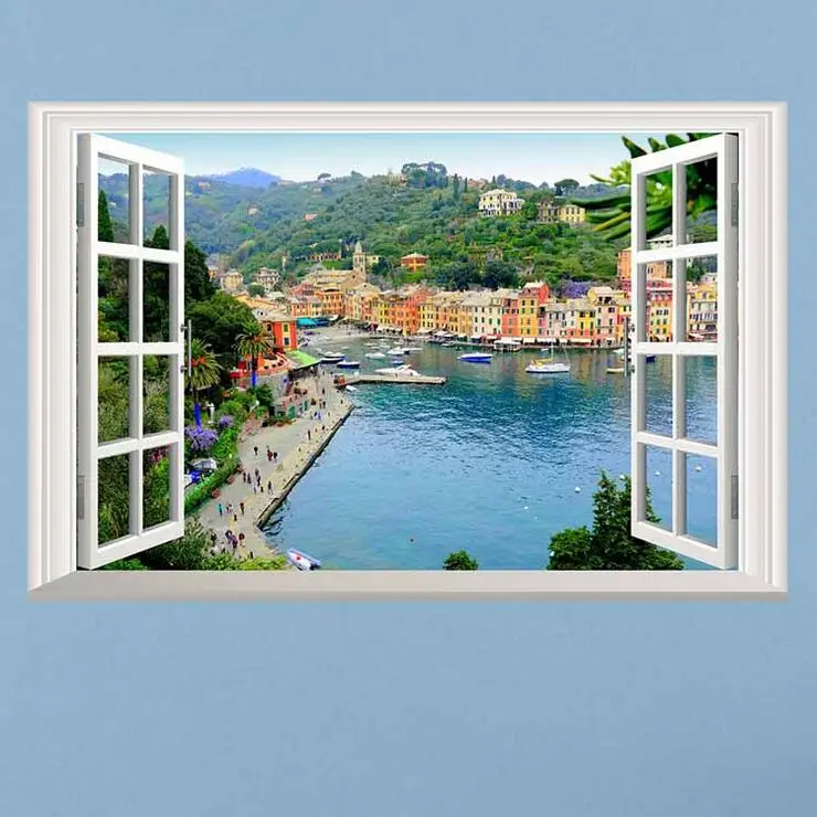 Море людей гостиная украшена три мерное окно декорации окна стены стикеры теплые