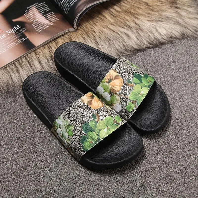 Dark grey Chuezy/женские тапочки из натуральной кожи; женские мягкие фирменные сандалии-шлепанцы с цветочным принтом; кожаные резиновые шлепанцы; Slippers35-42 - Color: Dark grey
