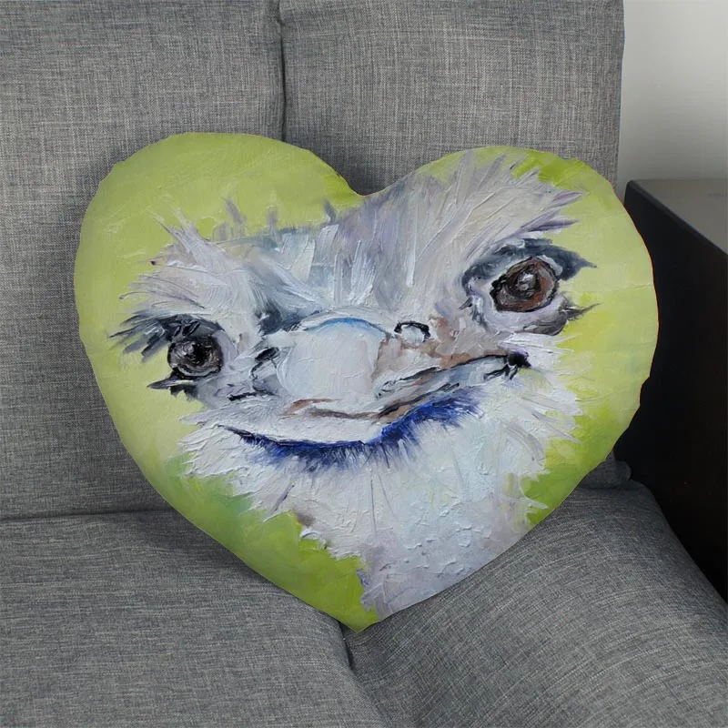 New arrival Custom zipper Pillowcase Cover ostrich painting Heart Shape Pillow Size 41x36cm 47x42cm | Дом и сад