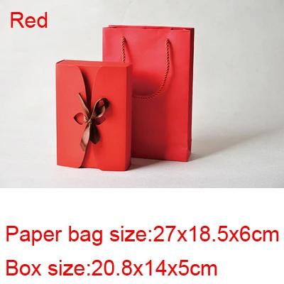 Red 20.8x14x5cm Крафт-бумажная коробка с лентой и бумажный пакет DIY для свадьбы, дня рождения, рождественской вечеринки, Подарочная коробка, винтажная Ретро сумка для украшения, 10 шт./лот - Цвет: Red 20.8x14x5cm