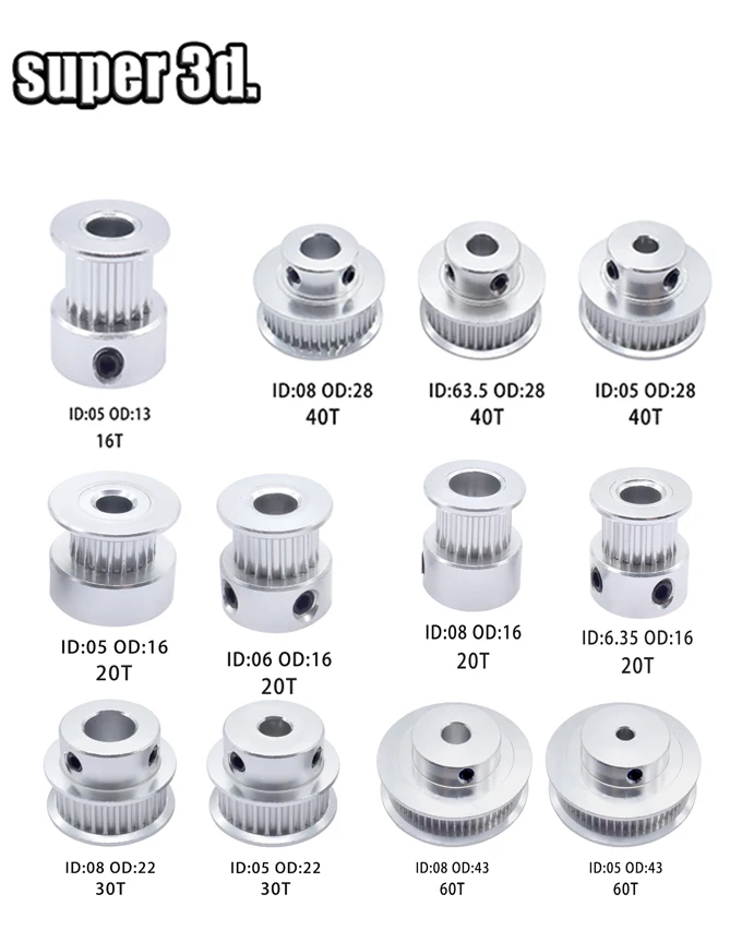 2GT/GT2 Timing Pulley16/20/30/40/60 teeth Bore 5/6.35/8mm Synchronous Wheels Gear Width 6mm 3D Printer Reprap CNC Parts | Компьютеры и