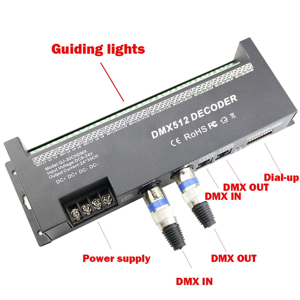 30CH RGB DMX 512 декодер led контроллер LED DMX512 30 каналов * 2A для светодиодной ленты света DC9