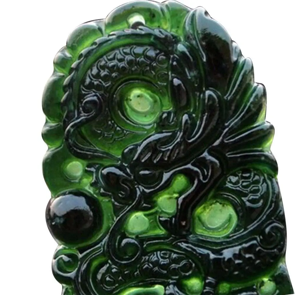 Natural Dark Green Jade Pendant Chinese Dragon Shaped Lucky Women Men's Amulet Jades Jewelry Pendants Handmade Crafts Ornaments | Дом и