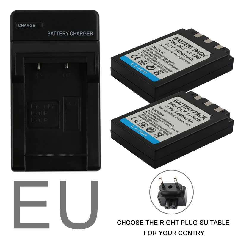 EU 2 шт. Li-10B Li10B Li ion аккумулятор 10B Li-12B Li12B Li ion аккумулятор 12B Батарея+ 1 Порты и разъёмы Батарея зарядное устройство светодиодный для цифровой камеры Olympus C-50/6070/470/5000/7000 сжм 20 25 L15 - Цвет: EU