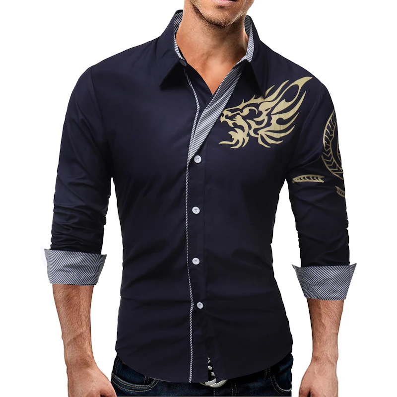 QINGYU 2018 New Men'S Long-Sleeved Dress Shirt Dragons Casual Slim Lapel Male Quality Large Size 4XL | Мужская одежда
