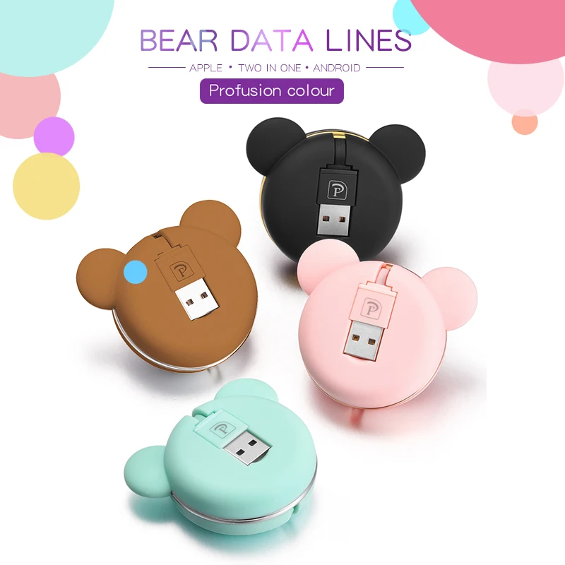 OATABASF 2 в 1 Выдвижной Кабель Micro usb для IphoneX XS Max bear design USB кабель OPPO VIVO кабель|cable micro
