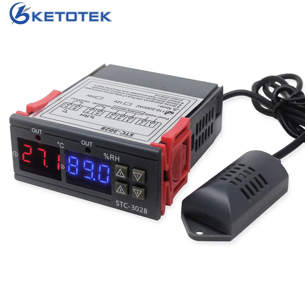 

STC-3028 KT100 Digital Temperature Humidity Controller Fridge Thermostat Hygrostat 110V 220V 12V 10A Humidistat Hygrometer