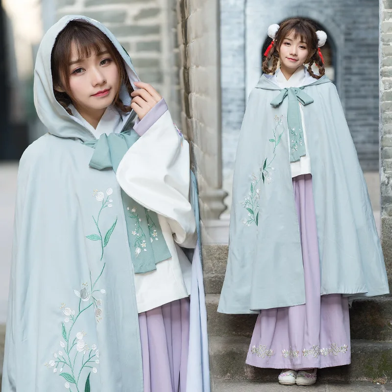 Женская накидка с капюшоном пальто вышитыми цветами Hanfu плащ верхняя одежда