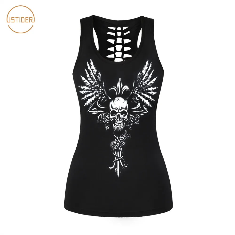 ISTider Rock style Cross Bon Jovi топы с принтом для женщин облегающий топ на бретелях 3D Крыло жилет с сердечком майка с выемкой Топы Camisole - Цвет: BAE019