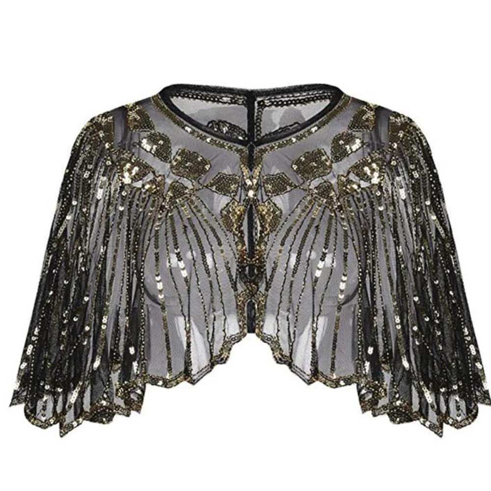 Женская короткая накидка с блестками свободная винтажная накидка-пончо рукавами