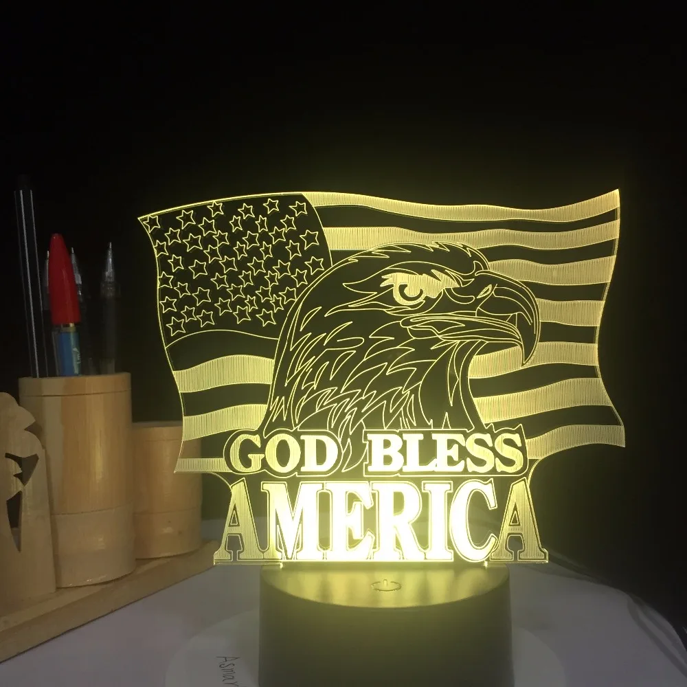Американский флаг 3D настольная лампа Новинка Детские постели декора дети