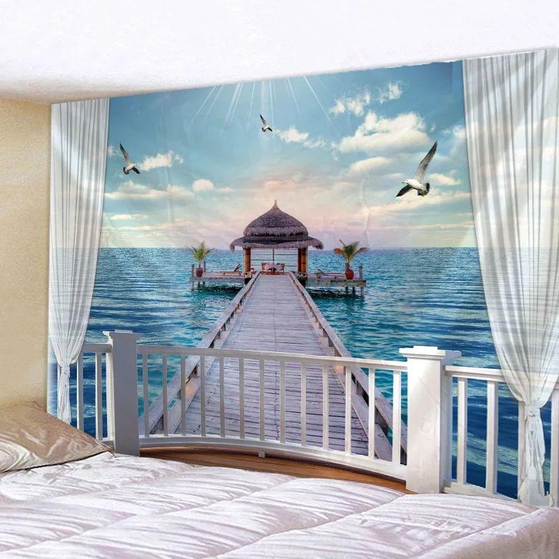 

Hot Sale Digital Printed Tapestry Beautiful Wooden Bridge Wall Handing Decoration