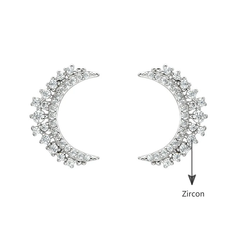 

Moon Crescen Cubic Zirconia 100% 925 Sterling Silver Stud Earrings For Women Earings Fashion Jewelry Luxury High Quality Flyleaf