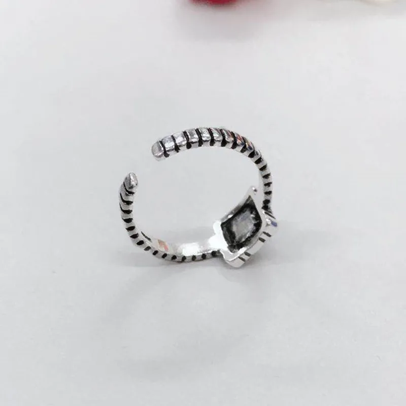 

DIEERLAN Retro Vintage S925 Sterling Silver Black Square Rings for Women Gift Luxury Jewelry Punk Adjustable Size Antique Rings