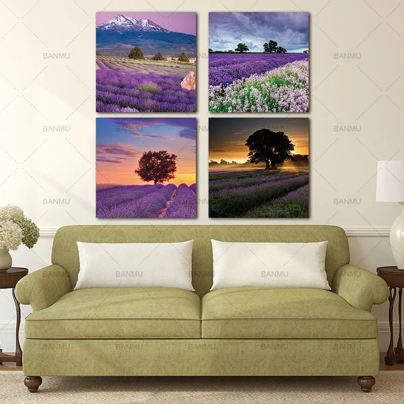 4 шт. настенные картины с изображением лаванды|art print|landscape paintingpainting canvas |