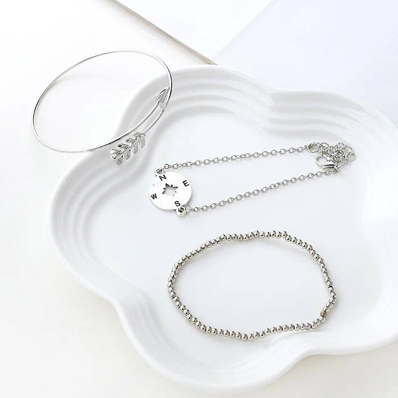 YAOLOGE 3 Style Retro Arrow Beads Hollow Imitation Compass Multilayer Bracelet Female Women Set Exquisite Party Clothing Jewelry | Украшения