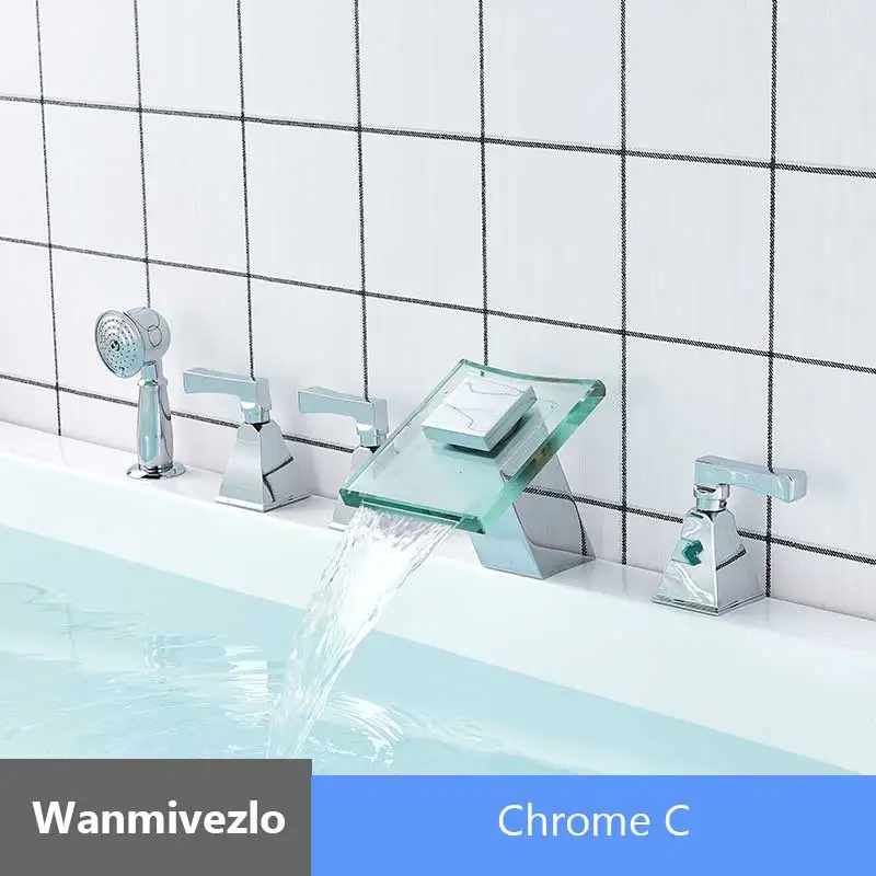 Черный Бронзовый 5 шт. водопад кран для ванны латунный водопад кран для ванной комнаты 3 ручки смеситель кран Torneiras выдвижной ручной душ