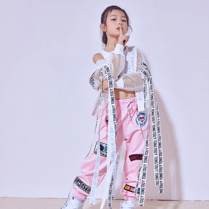 Новые модные черно-розовые брюки для джазового танца для детей, брюки хип-хопа для улицы, костюмные штаны, широкие повседневные спортивные брюки DL2469.