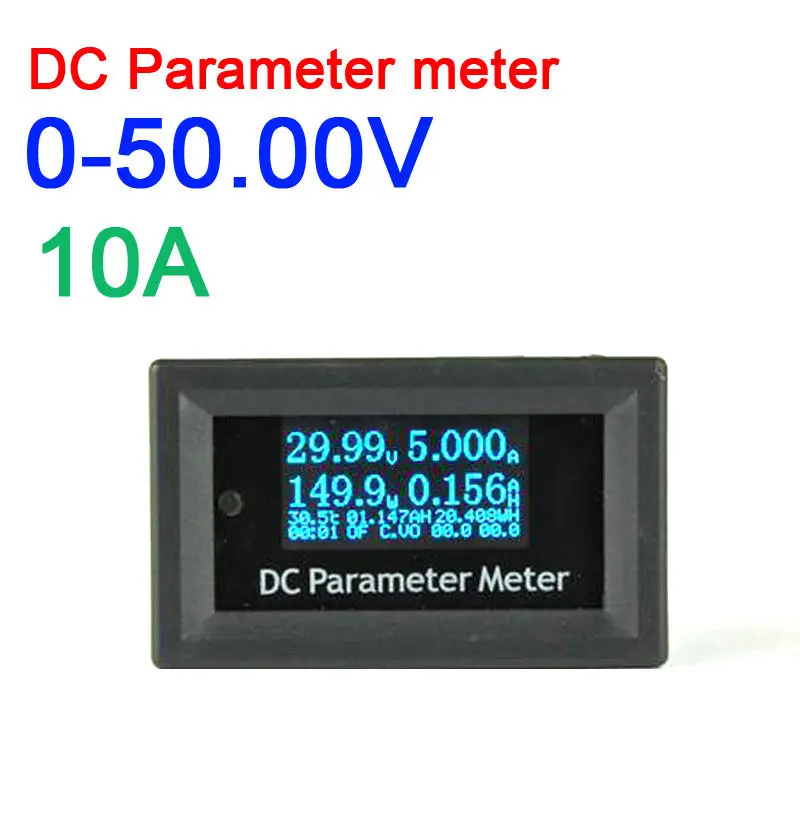 OLED DC 50 В 10A цифровой вольтметр Амперметр время Температура Мощность Ёмкость