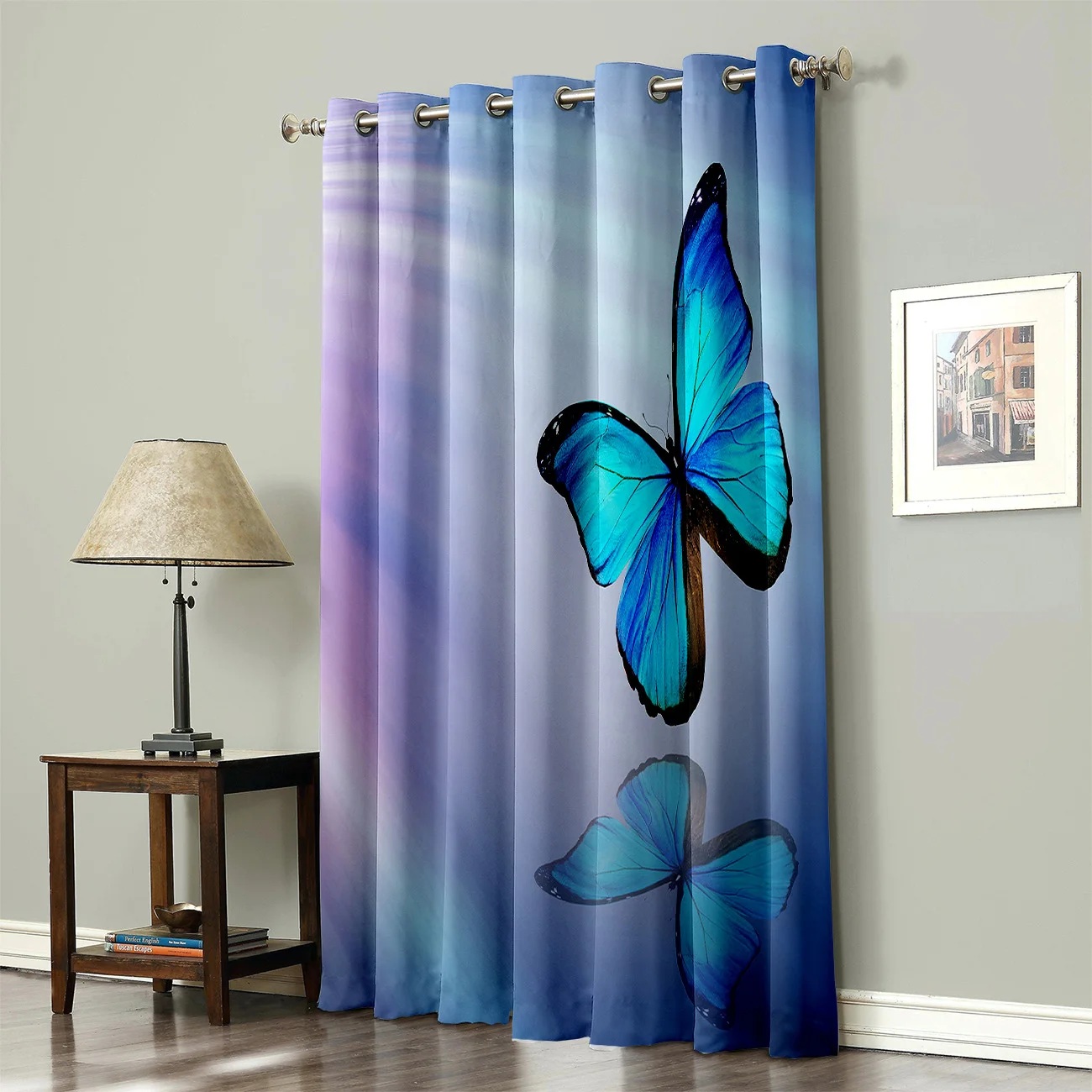 Animals Blue Butterfly Window Treatments Curtains Valance Living Room Bedroom Kitchen Outdoor Kids Treatment Sets | Дом и сад