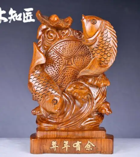 

Chrysanthemum pear Gold Solid mahogany carp office goldfish more than carving crafts gifts every year fish products opened