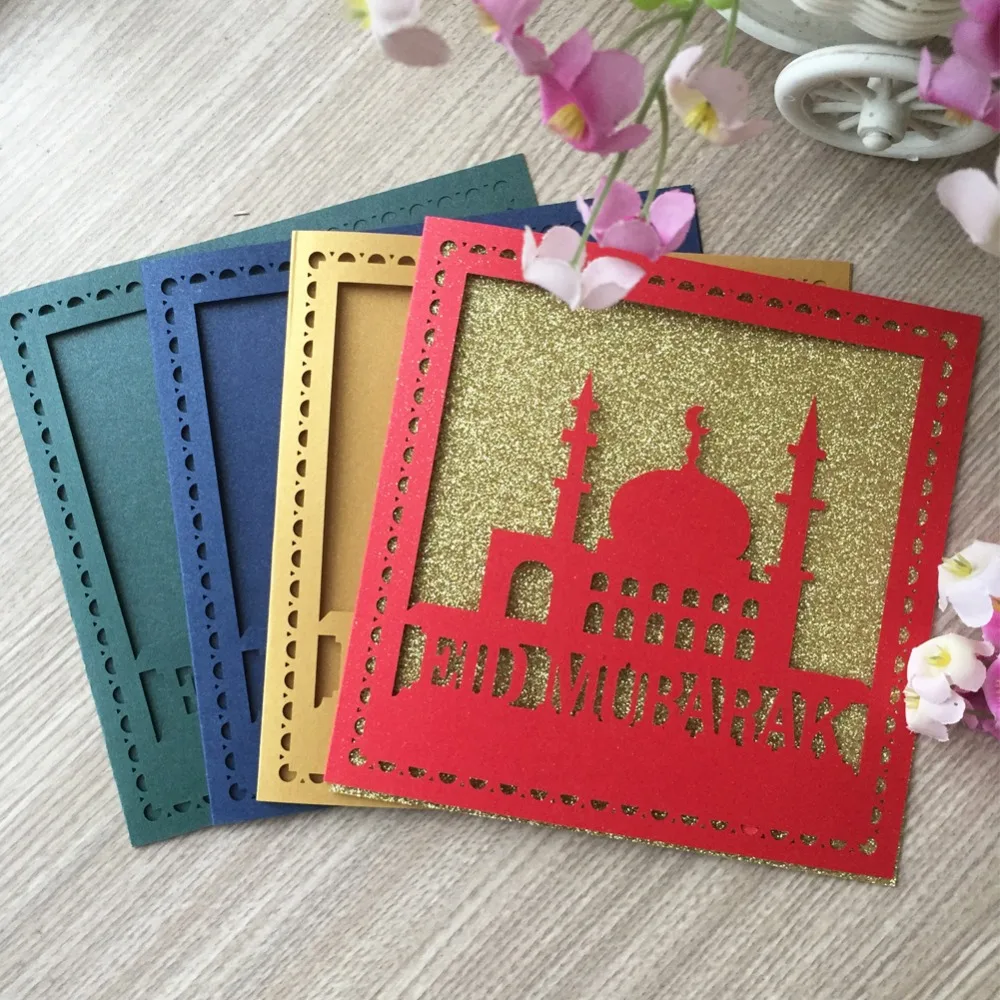 

100pcs Happy Eid Laser Cut Invitations Cards Greeting Card Ramadan decorations Islamic party happy Eid Mubarak decorations