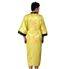 Двусторонняя черная желтая китайская атласная мужская халат традиционная вышивка Пижама с драконом кимоно халат S M L XL XXL XXXL