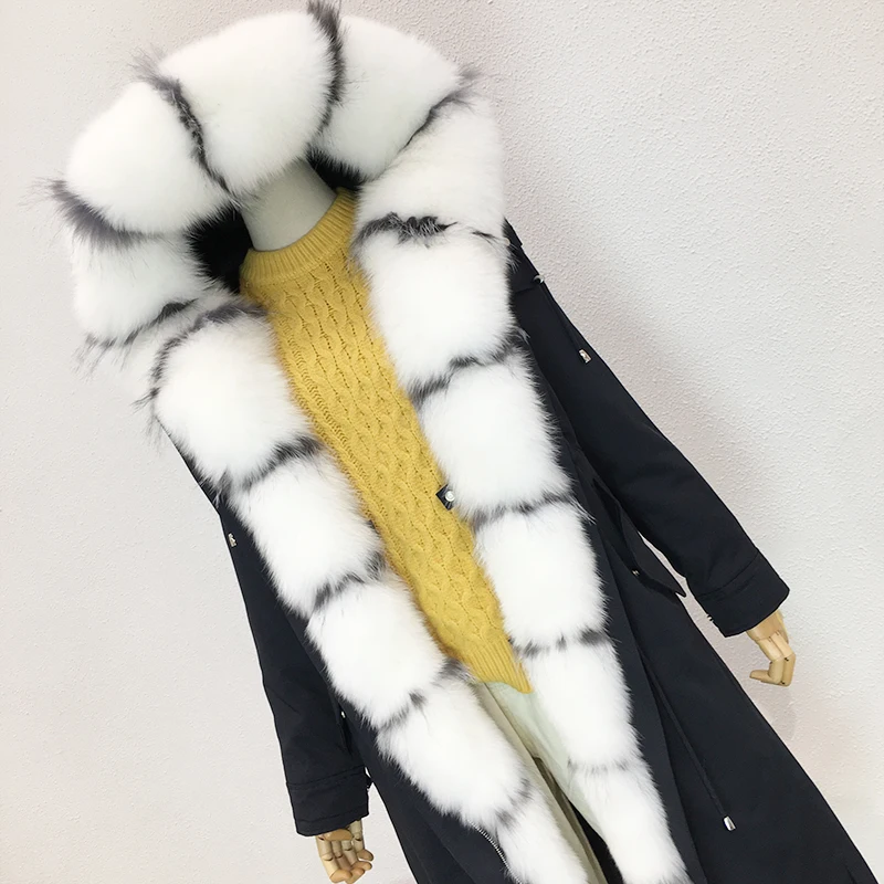 Europe New Women Winter High Street Fashion Big Real Fox Fur Hooded Cuff X-Long Jacket Parkas Female Elegant Military Thick Coat | Женская