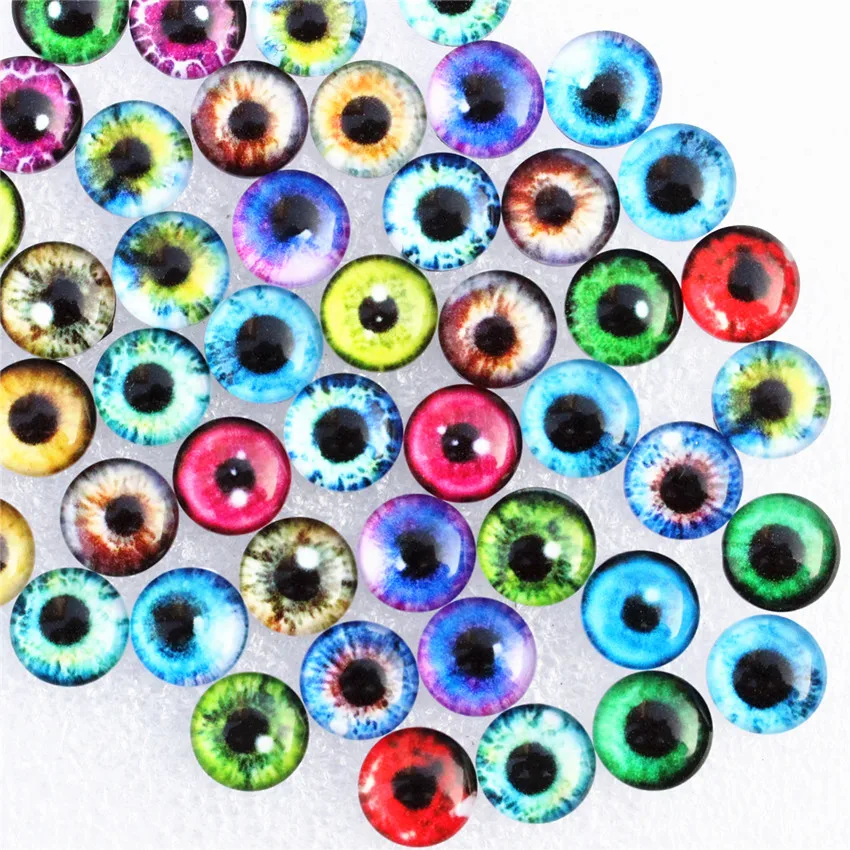 10mm Random Mixed Dragon Eyes Round Glass Cabochon Flatback Photo Dome Jewelry DIY Accessories For base Tray 50pcs/lot K06077 | Украшения и