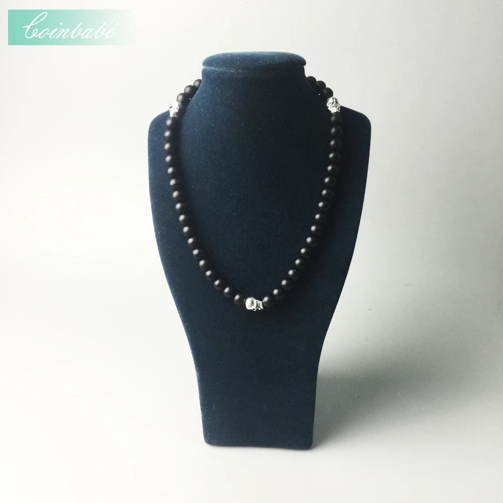 Rebel Skull Chain ribbon necklace Matt-black obsidian beads and skulls Europe Style 2017 Heart Wholesale | Украшения и аксессуары
