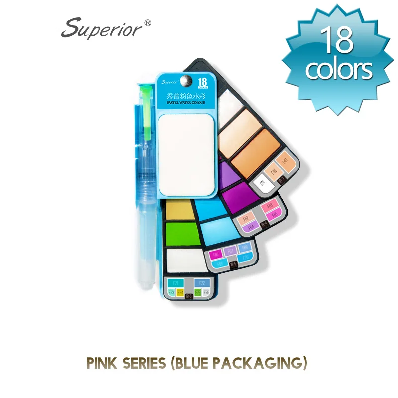 18 colors(blue) Превосходный Набор цветных красок с кистью для воды, складная ручка для путешествий, водный цвет, пигмент, Прямая поставка - Цвет: 18 colors(blue)