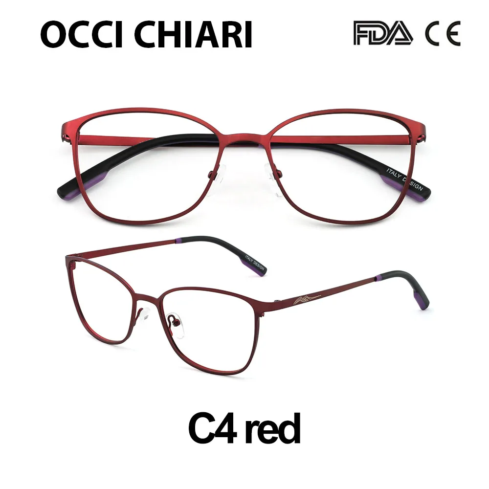 C4 red Оправа для очков OCCI CHIARI в стиле пэчворк, Женские оправы, анти-синий светильник, очки против усталости, ультра-светильник, металлическая оправа ARNO - Цвет оправы: C4 red