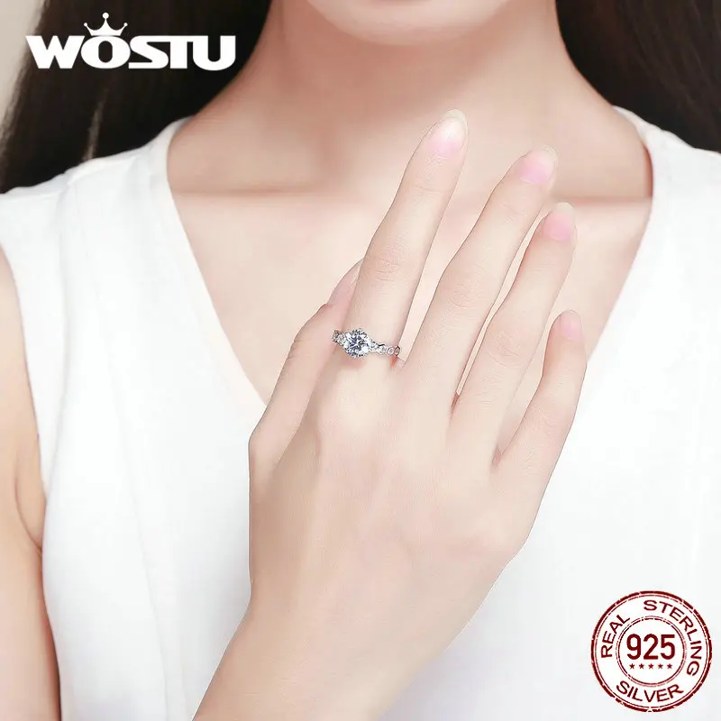 WOSTU, корейский стиль, элегантное кольцо, 925 пробы, серебро, кристалл, CZ, кольца на палец для женщин, свадебное, роскошное ювелирное изделие, подарок FIR476