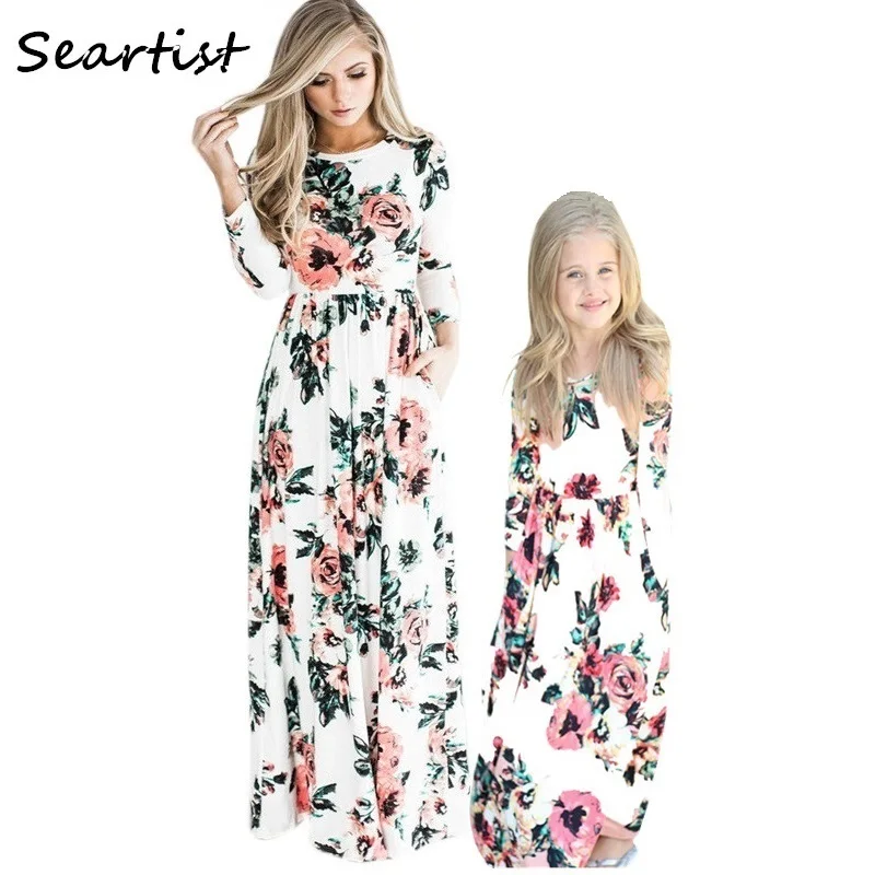 Пляжная одежда для матери и дочери длинное платье девочек мамы богемное с