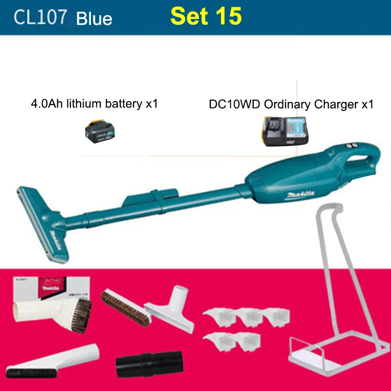 Set 15 Японский заряжаемый пылесос Makita CL107 Электрический домашний CL106 12Vmax литиевая батарея 5.0kPa. 4 м3/мин беспроводной пылесос - Цвет: Set 15