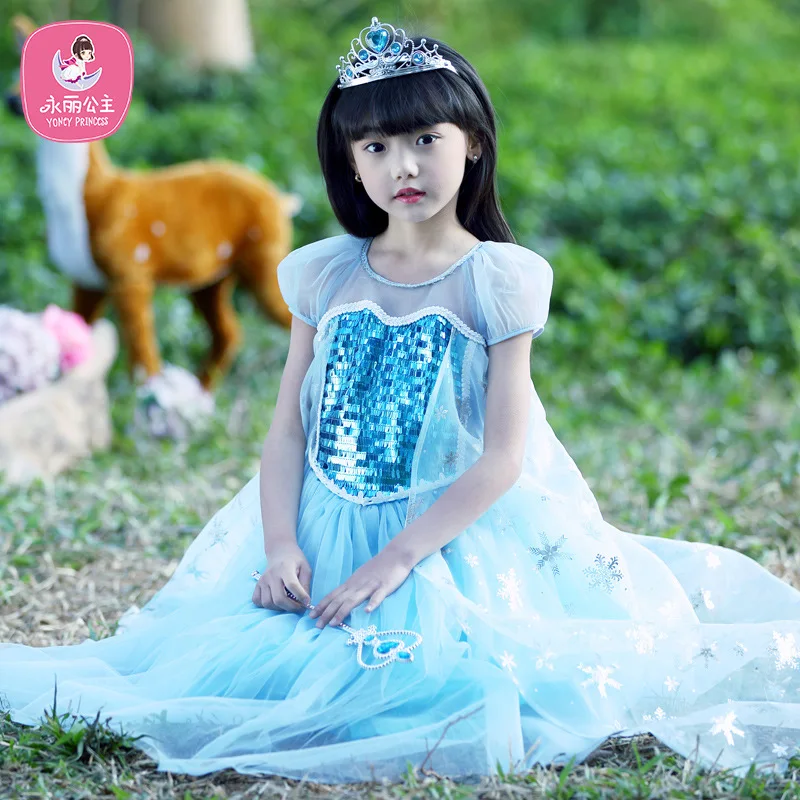 2018 New Girls Dress Kids Clothes Christmas Party Children Performance Costume Fashion Sequin Blue Elsa Princess Dress.YL29B | Детская